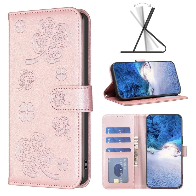 For Oppo A58 4G Wallet Phone Case PU Leather Clover Imprinted Cover