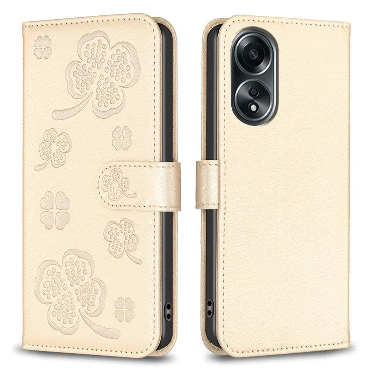 For Oppo A58 4G Wallet Phone Case PU Leather Clover Imprinted Cover