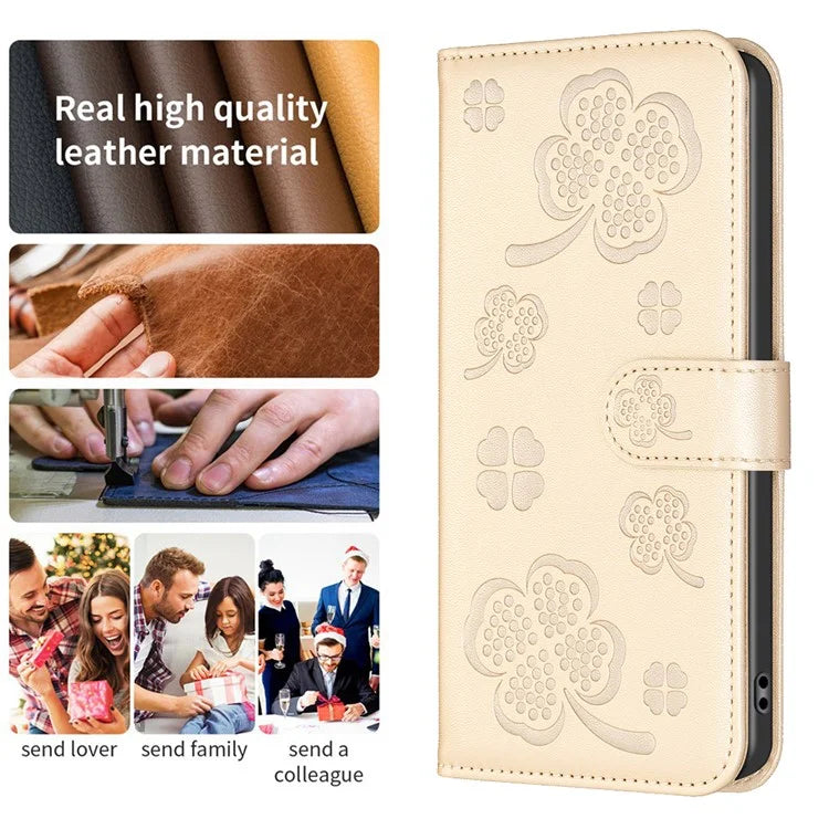 For Oppo A58 4G Wallet Phone Case PU Leather Clover Imprinted Cover