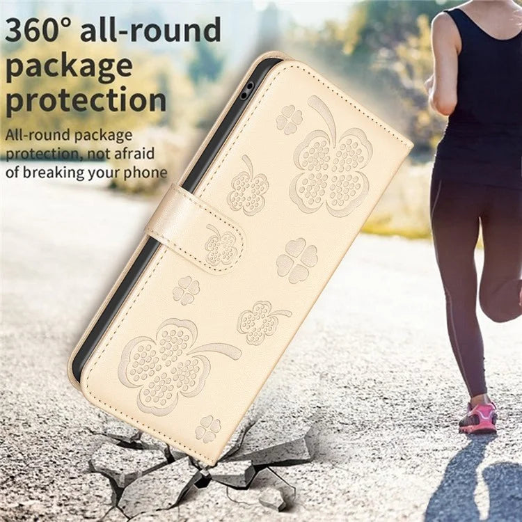 For Oppo A58 4G Wallet Phone Case PU Leather Clover Imprinted Cover