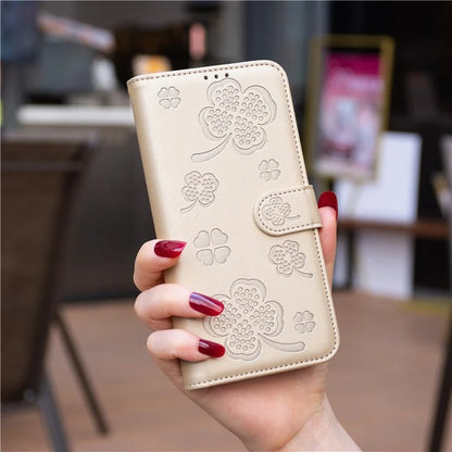 For Oppo A58 4G Wallet Phone Case PU Leather Clover Imprinted Cover