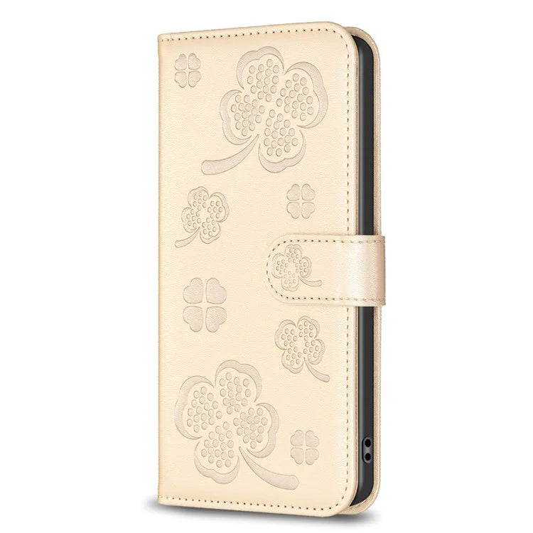 For Oppo A58 4G Wallet Phone Case PU Leather Clover Imprinted Cover