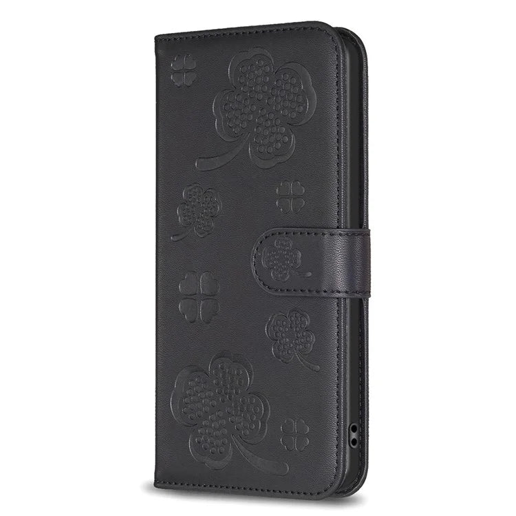 For Oppo A58 4G Wallet Phone Case PU Leather Clover Imprinted Cover