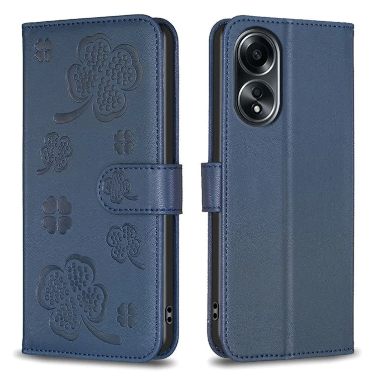 For Oppo A58 4G Wallet Phone Case PU Leather Clover Imprinted Cover