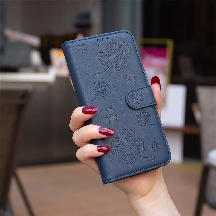 For Oppo A58 4G Wallet Phone Case PU Leather Clover Imprinted Cover