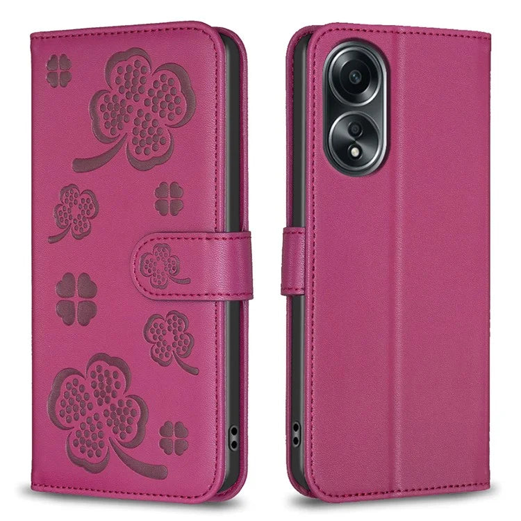 For Oppo A58 4G Wallet Phone Case PU Leather Clover Imprinted Cover