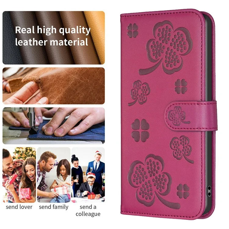 For Oppo A58 4G Wallet Phone Case PU Leather Clover Imprinted Cover