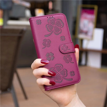 For Oppo A58 4G Wallet Phone Case PU Leather Clover Imprinted Cover