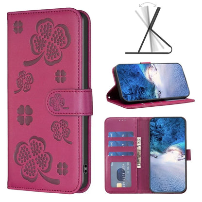 For Oppo A58 4G Wallet Phone Case PU Leather Clover Imprinted Cover