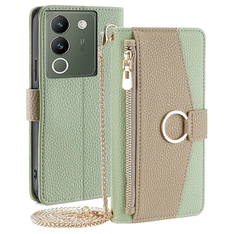 For vivo V29e (Global) 5G Case Zipper Pockets Leather Phone Cover with Strap