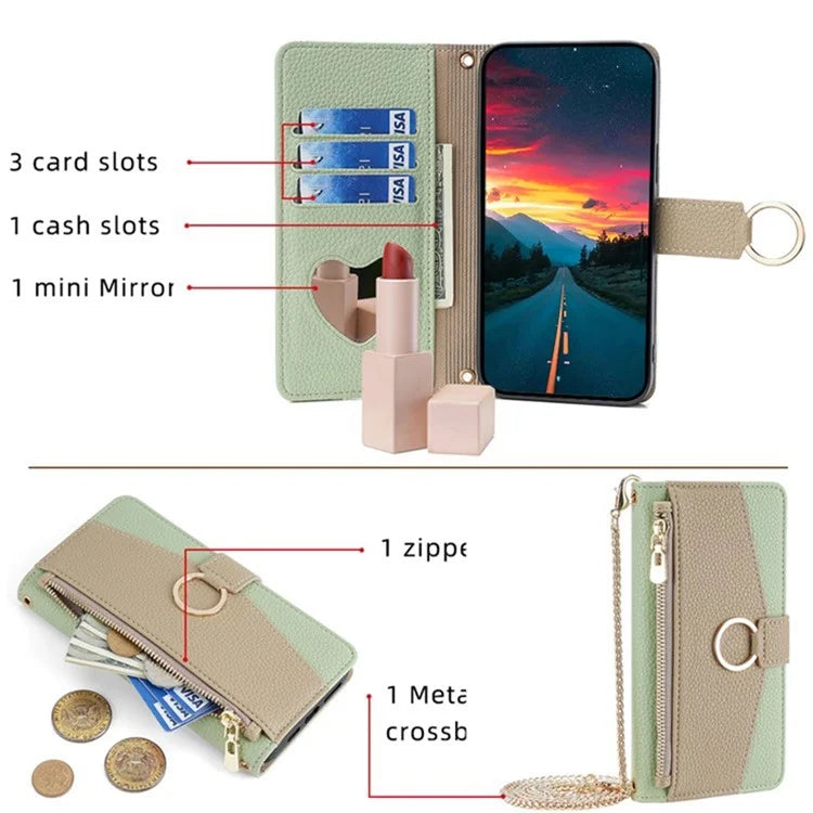 For vivo V29e (Global) 5G Case Zipper Pockets Leather Phone Cover with Strap