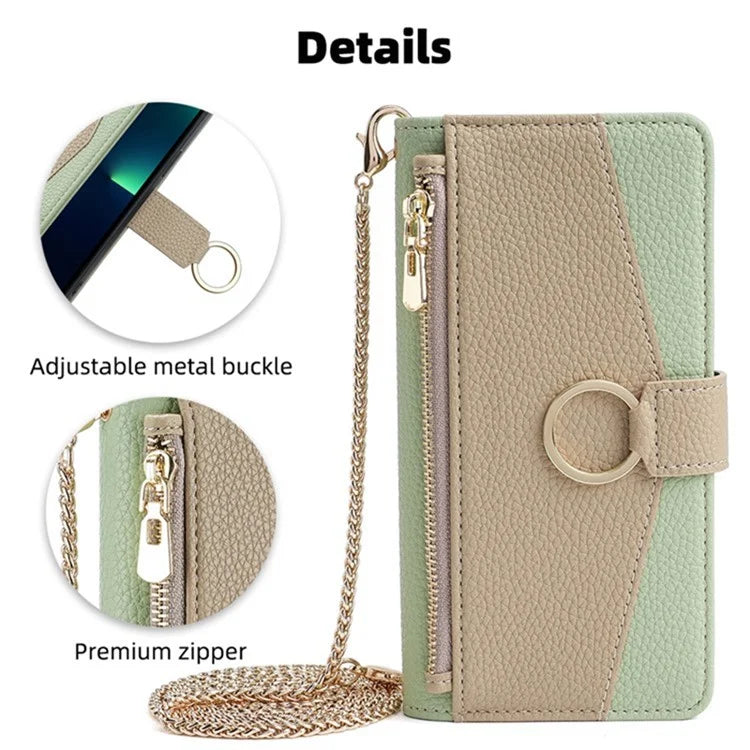 For vivo V29e (Global) 5G Case Zipper Pockets Leather Phone Cover with Strap