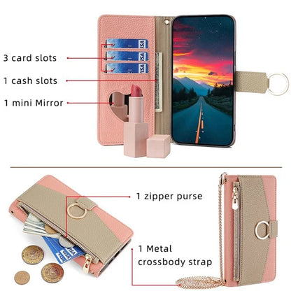 For vivo V29e (Global) 5G Case Zipper Pockets Leather Phone Cover with Strap