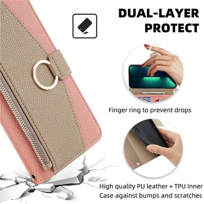 For vivo V29e (Global) 5G Case Zipper Pockets Leather Phone Cover with Strap