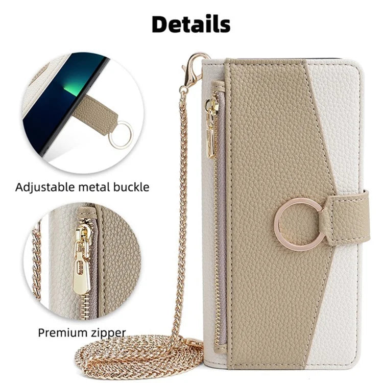 For vivo V29e (Global) 5G Case Zipper Pockets Leather Phone Cover with Strap