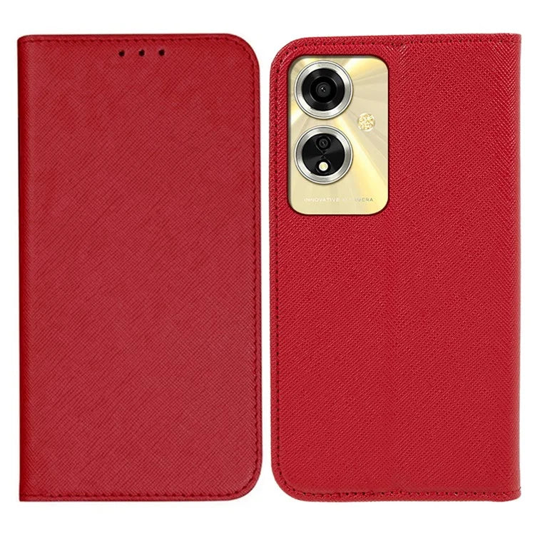 For Oppo A59 5G Cell Phone Case Magnetic Auto Closing Cross Texture PU Leather Wallet Cover