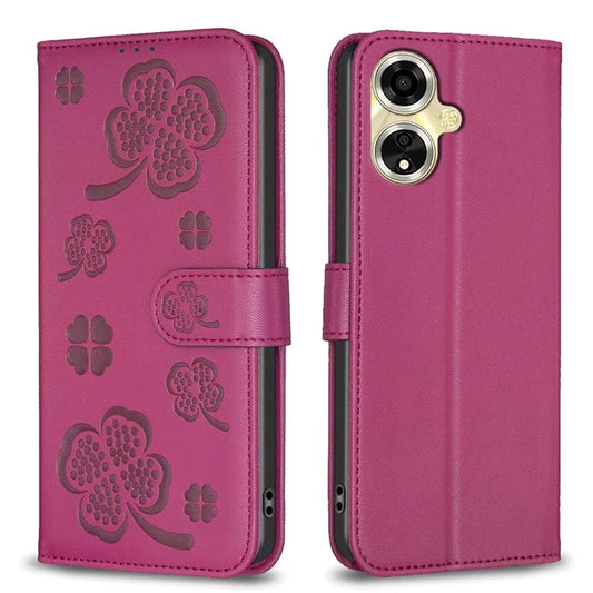 For Oppo A59 5G Magnetic Case Leather Clover Pattern Phone Cover