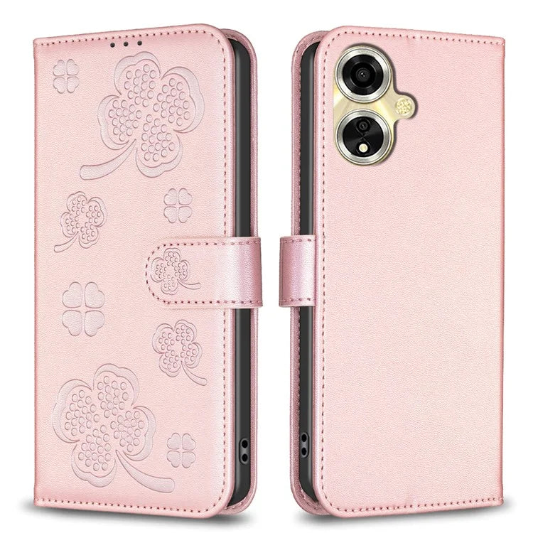 For Oppo A59 5G Magnetic Case Leather Clover Pattern Phone Cover