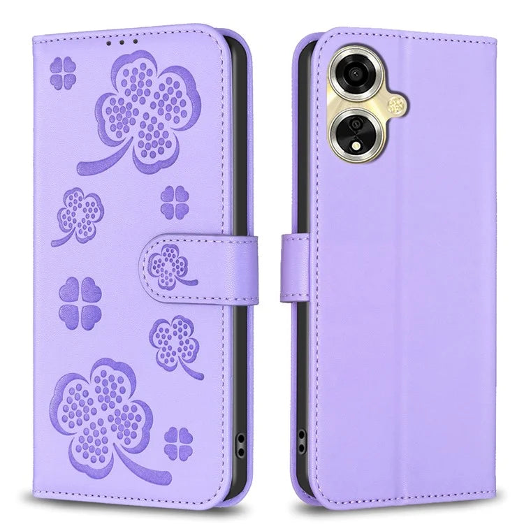 For Oppo A59 5G Magnetic Case Leather Clover Pattern Phone Cover