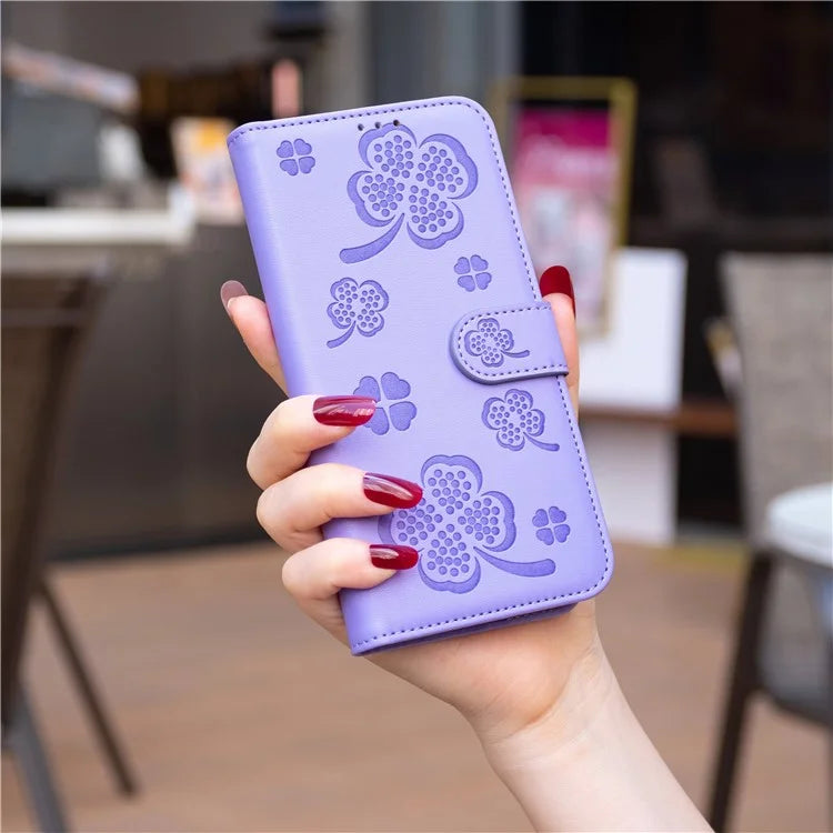 For Oppo A59 5G Magnetic Case Leather Clover Pattern Phone Cover