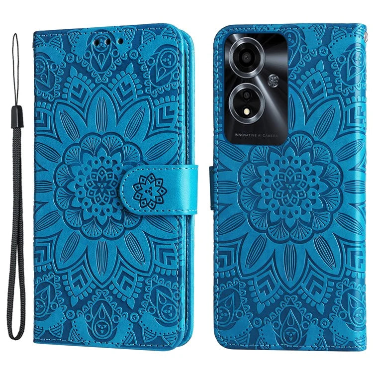 For Oppo A59 5G / A2m 5G Case Imprinted Sunflower Pattern Phone Wallet Cover