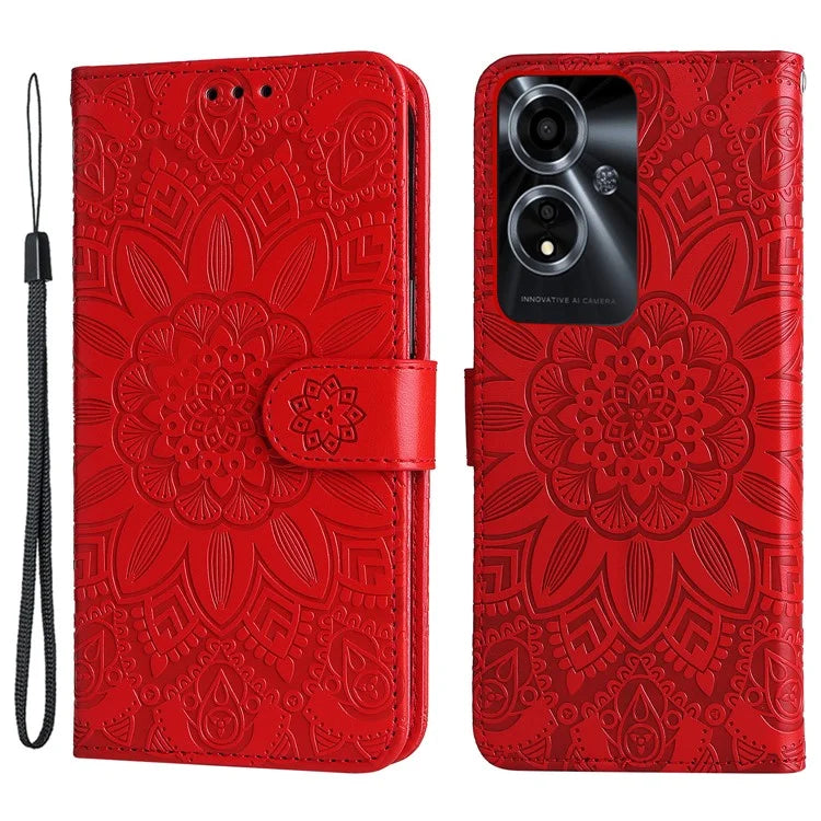 For Oppo A59 5G / A2m 5G Case Imprinted Sunflower Pattern Phone Wallet Cover