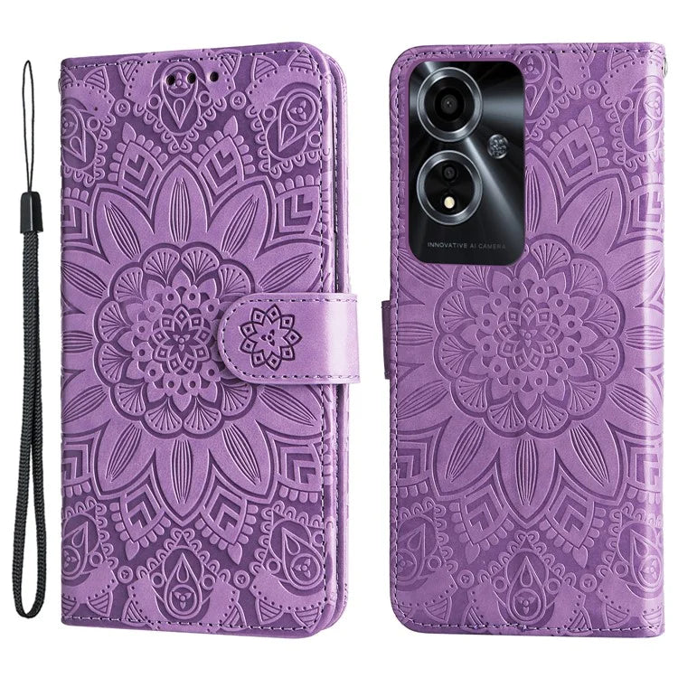 For Oppo A59 5G / A2m 5G Case Imprinted Sunflower Pattern Phone Wallet Cover