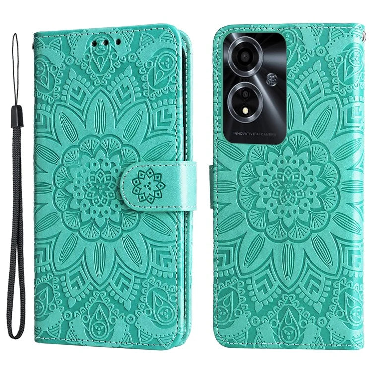 For Oppo A59 5G / A2m 5G Case Imprinted Sunflower Pattern Phone Wallet Cover