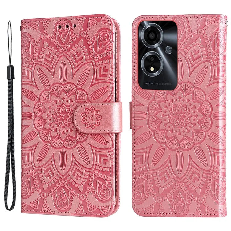 For Oppo A59 5G / A2m 5G Case Imprinted Sunflower Pattern Phone Wallet Cover