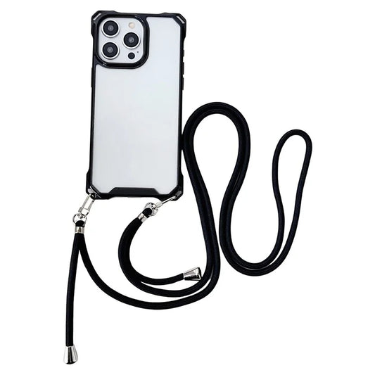 For iPhone 15 Pro TPU Case Reinforced Corner Clear Phone Cover with Thin Lanyard