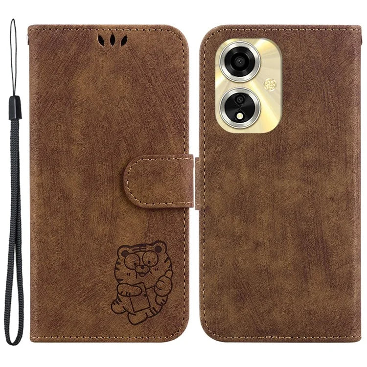 For Oppo A59 5G / A2m 5G Case Cute Tiger PU Leather Wallet Flip Phone Cover