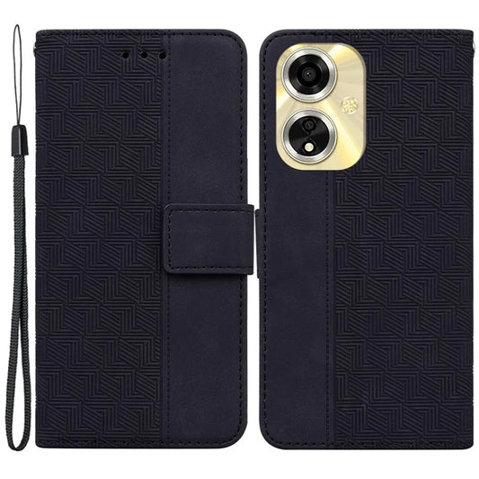 For Oppo A59 5G / A2m 5G Case Geometry Imprinted Leather Phone Cover with Wallet