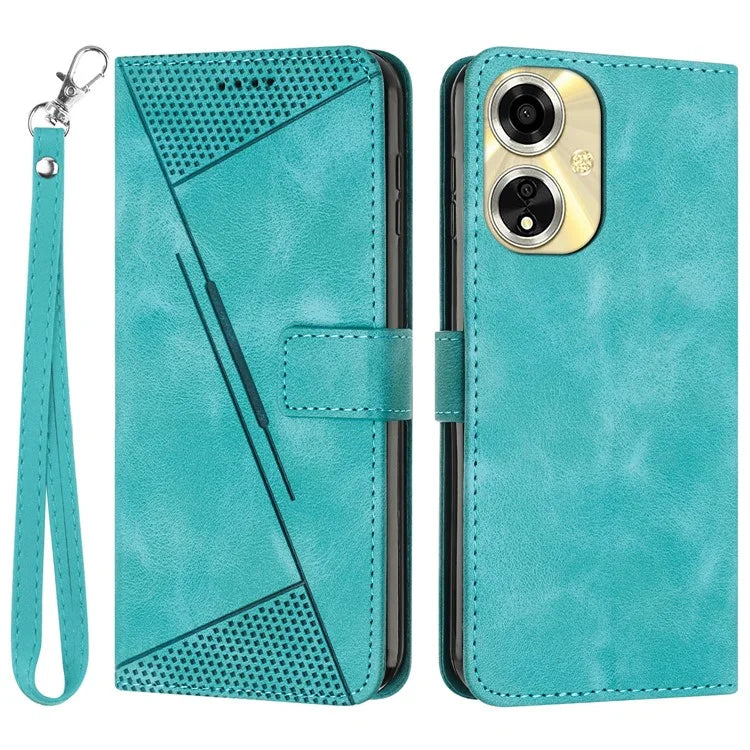 For Oppo A59 5G / A2m 5G Shockproof Case Triangle Imprinted Leather Phone Cover with Stand