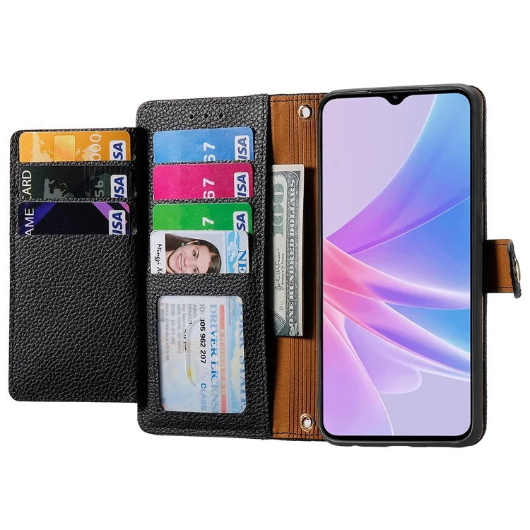 For Oppo A58 4G Case Zipper Wallet Shockproof Phone Cover RFID Blocking