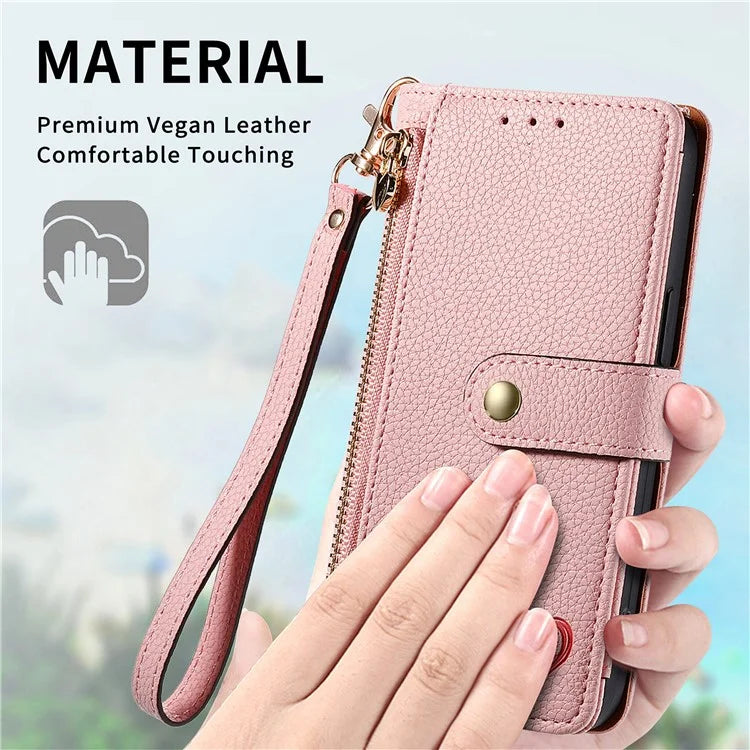 For Oppo A58 4G Case Zipper Wallet Shockproof Phone Cover RFID Blocking