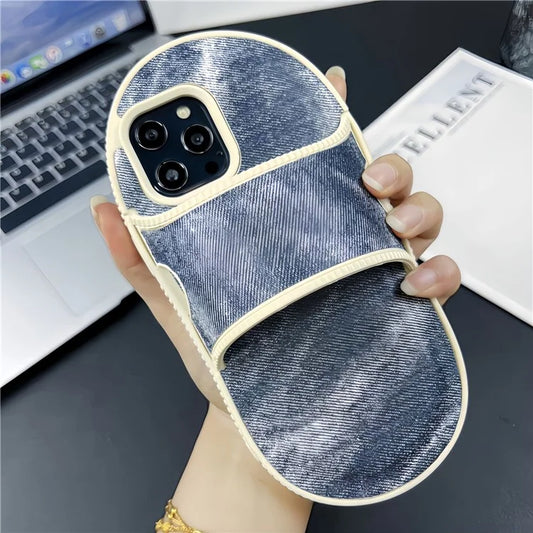 For iPhone 15 Pro TPU Case Denim Slipper Design Kickstsand Phone Cover