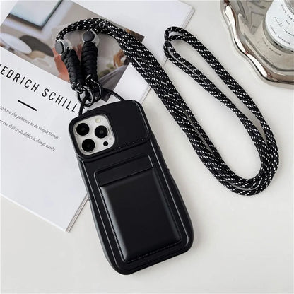 For iPhone 15 Pro TPU Case Skin-touch Protective Phone Cover with Card Holder+Shoulder Strap