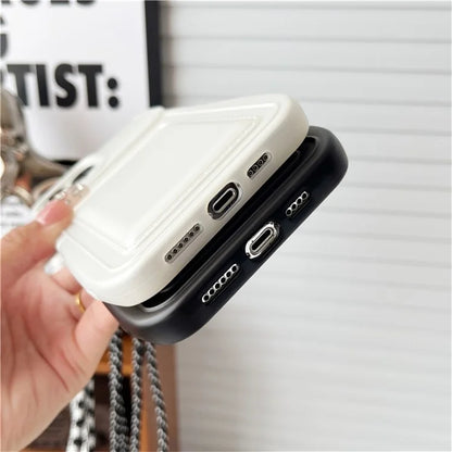 For iPhone 15 Pro TPU Case Skin-touch Protective Phone Cover with Card Holder+Shoulder Strap