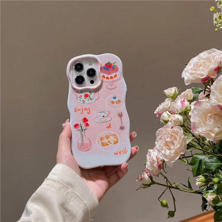 For iPhone 15 Pro Wavy Edge Illustration Water Transfer Printing Detachable 2-in-1 TPU Phone Case