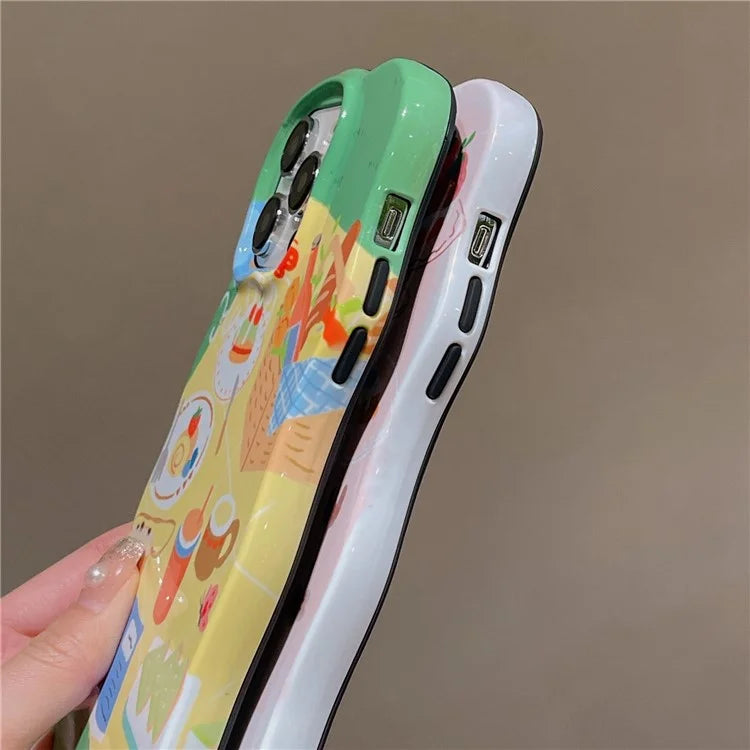 For iPhone 15 Pro Wavy Edge Illustration Water Transfer Printing Detachable 2-in-1 TPU Phone Case