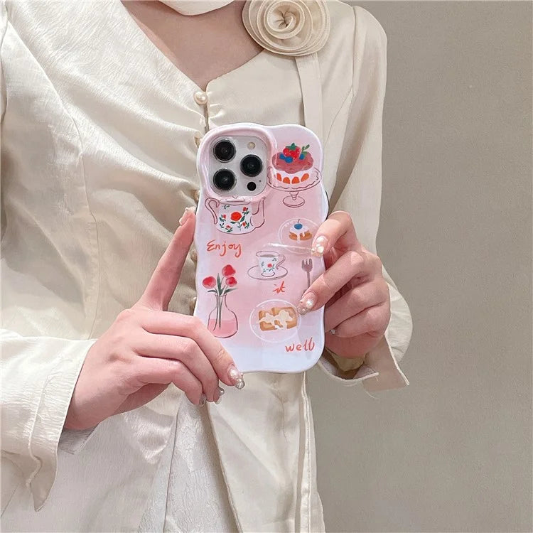 For iPhone 15 Pro Wavy Edge Illustration Water Transfer Printing Detachable 2-in-1 TPU Phone Case