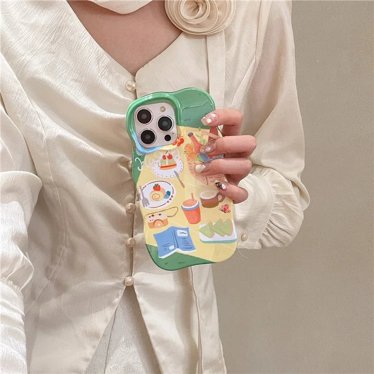 For iPhone 15 Pro Wavy Edge Illustration Water Transfer Printing Detachable 2-in-1 TPU Phone Case