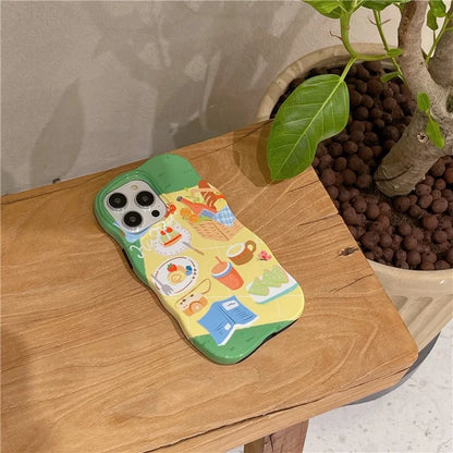 For iPhone 15 Pro Wavy Edge Illustration Water Transfer Printing Detachable 2-in-1 TPU Phone Case