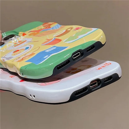 For iPhone 15 Pro Wavy Edge Illustration Water Transfer Printing Detachable 2-in-1 TPU Phone Case