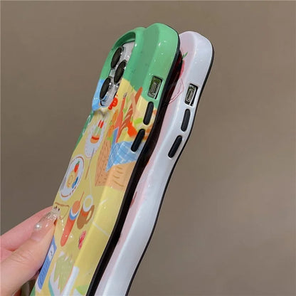 For iPhone 15 Pro Wavy Edge Illustration Water Transfer Printing Detachable 2-in-1 TPU Phone Case