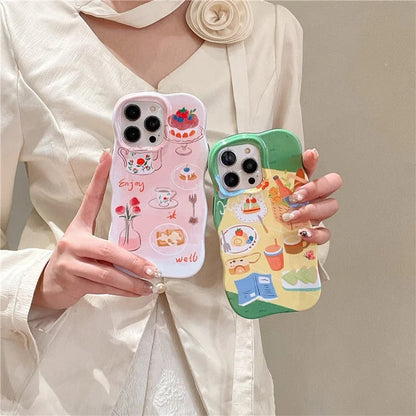 For iPhone 15 Pro Wavy Edge Illustration Water Transfer Printing Detachable 2-in-1 TPU Phone Case