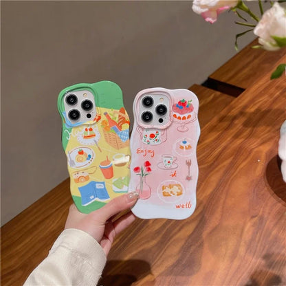 For iPhone 15 Pro Wavy Edge Illustration Water Transfer Printing Detachable 2-in-1 TPU Phone Case