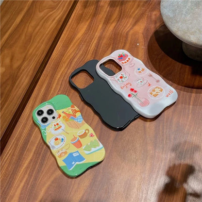 For iPhone 15 Pro Wavy Edge Illustration Water Transfer Printing Detachable 2-in-1 TPU Phone Case