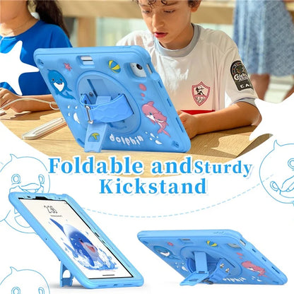 For iPad Air 11 (2024) / Air (2022) / (2020) / iPad Pro 11 (2022) / (2021) / (2020) / (2018 Case with Shoulder Strap Kickstand Cute Dolphin Cover