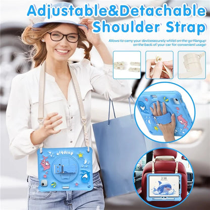 For iPad Air 11 (2024) / Air (2022) / (2020) / iPad Pro 11 (2022) / (2021) / (2020) / (2018 Case with Shoulder Strap Kickstand Cute Dolphin Cover